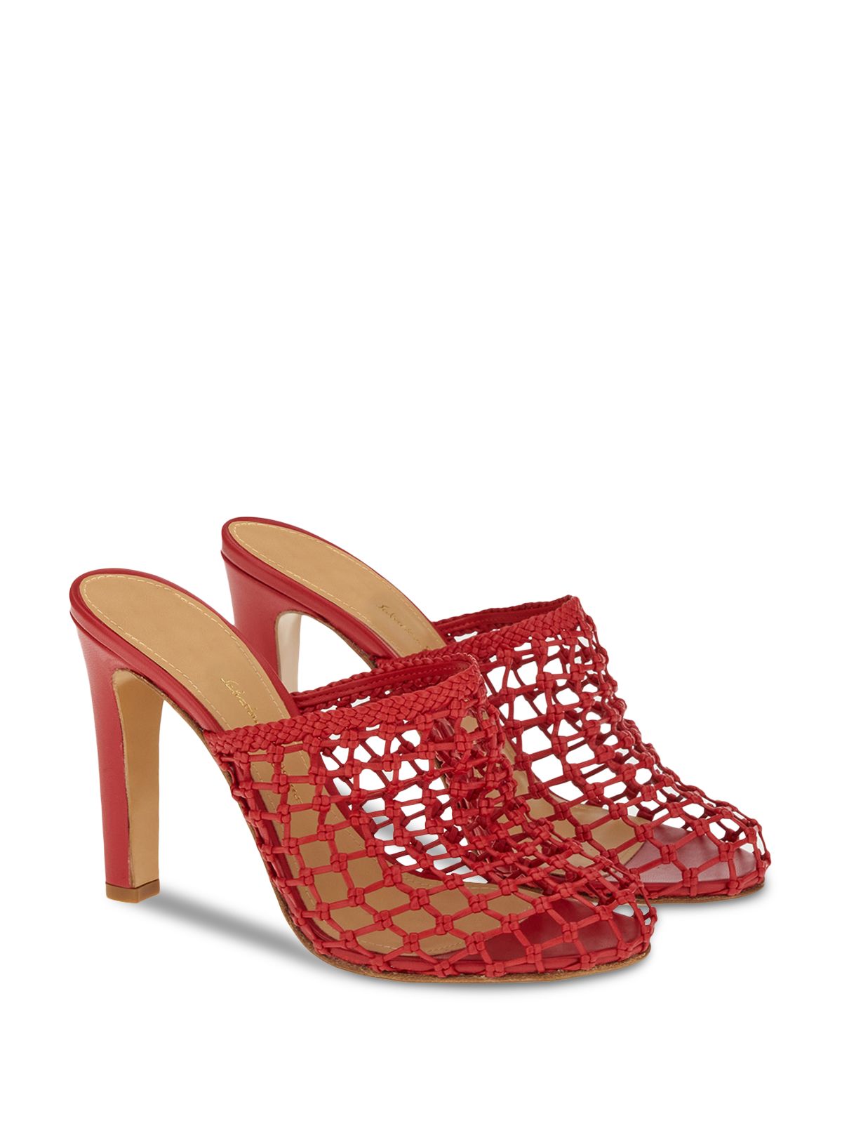 SALVATORE FERRAGAMO Womens Red Caged Braided Cushioned Ellas Round Toe Stiletto Slip On Leather Heeled Sandal 8.5 C