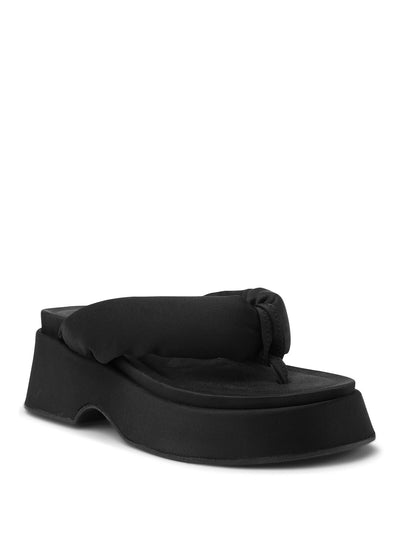 GANNI Womens Black 1" Platform Comfort Retro Round Toe Wedge Slip On Thong Sandals Shoes 36