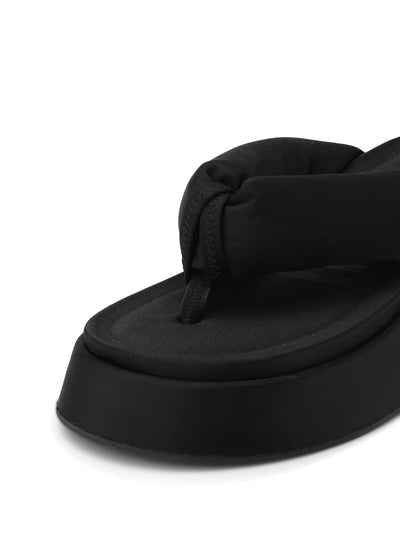 GANNI Womens Black 1" Platform Comfort Retro Round Toe Wedge Slip On Thong Sandals Shoes 38