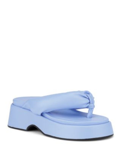 GANNI Womens Light Blue 1-1/2" Platform Padded Retro Round Toe Wedge Slip On Thong Sandals Shoes 37