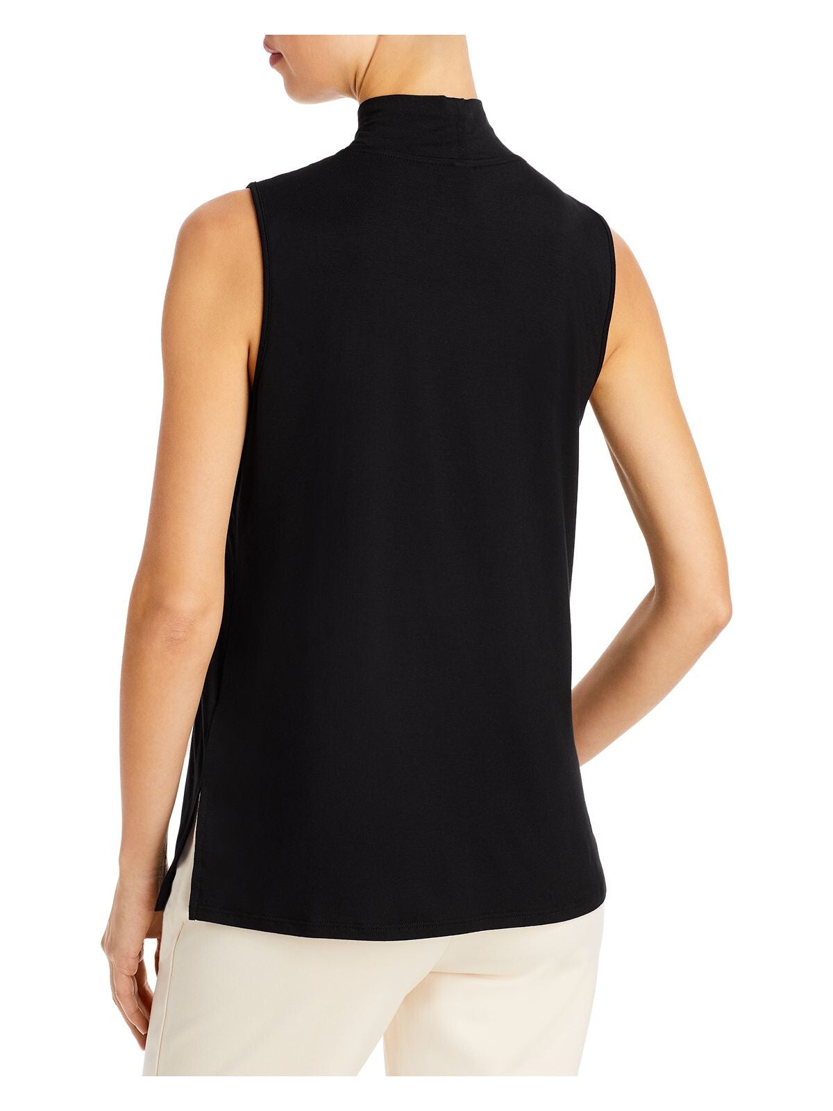 & BASICS Womens Sleeveless Relaxed Fit Vented Hems Mock Neck Wear To Work Top