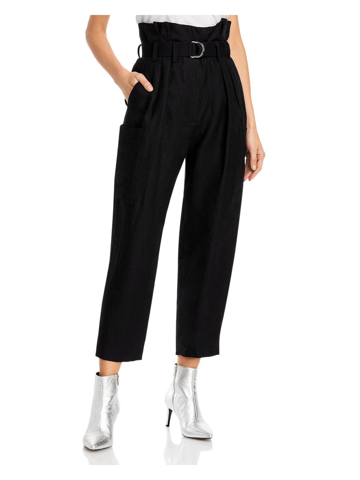 IRO.JEANS Womens Belted Paperbag Waist Textured Pocketed Cropped Pants