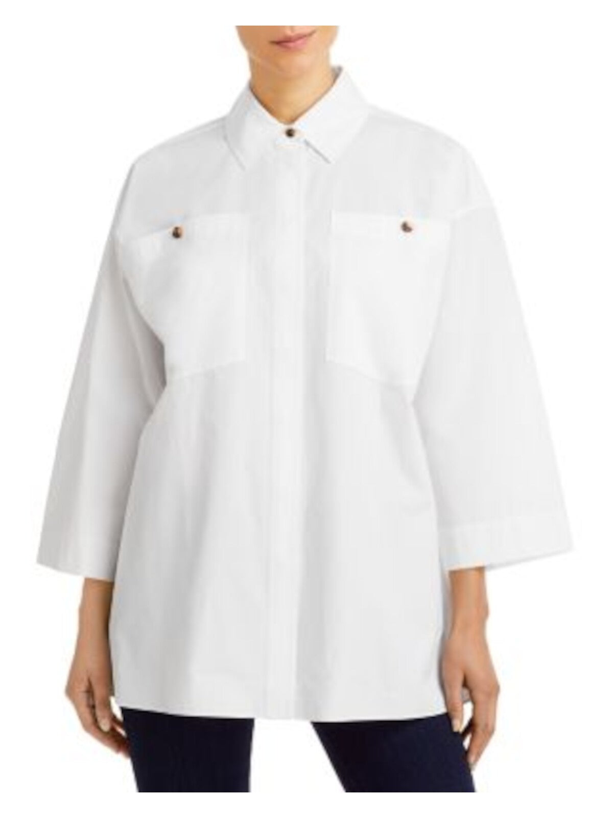 LAFAYETTE 148 NEW YORK Womens White Pocketed Back Button Placket Cuffed Sleeve Collared Button Up Top 16