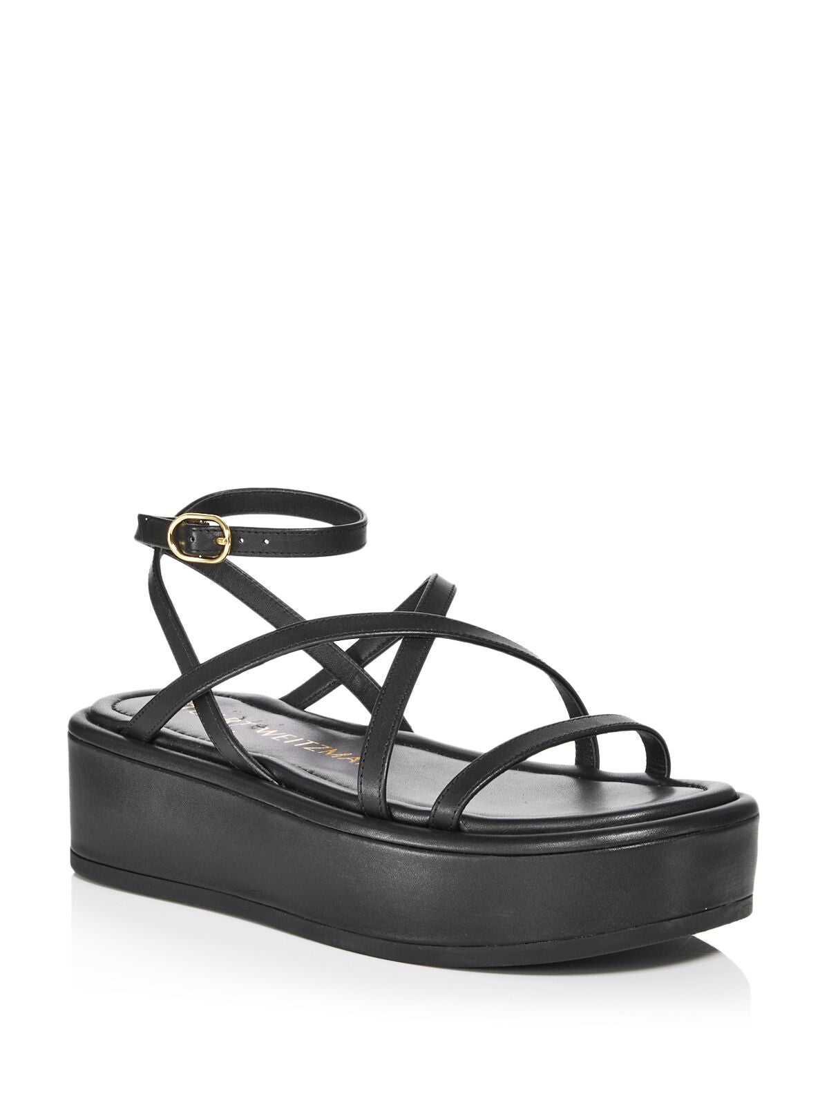 STUART WEITZMAN Womens Black 1-1/2" Platform Comfort Strappy Summerlift Round Toe Wedge Buckle Leather Slingback Sandal 5.5 B