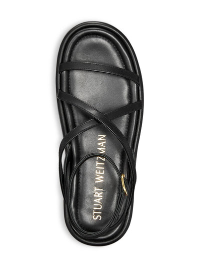 STUART WEITZMAN Womens Black 1-1/2" Platform Comfort Strappy Summerlift Round Toe Wedge Buckle Leather Slingback Sandal M