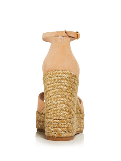 STUART WEITZMAN Womens Beige Cushioned Adjustable Strap Ankle Strap Woven Nudistcurve Almond Toe Wedge Buckle Leather Espadrille Shoes 10.5 B