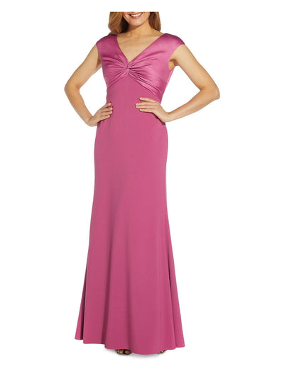 ADRIANNA PAPELL Womens Pink Zippered Twist Front Lined Tie Belt Cap Sleeve V Neck Full-Length Formal Mermaid Dress 4