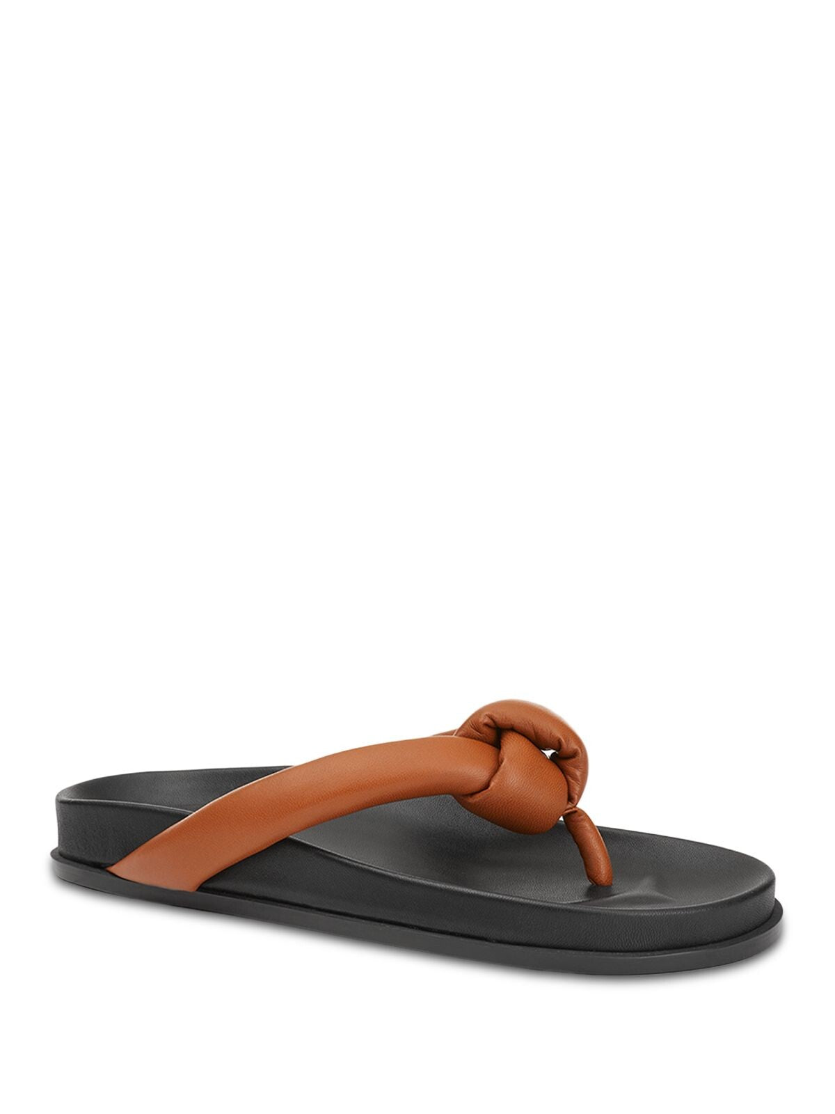 LAFAYETTE 148 NEW YORK Womens Brown Knotted Strap Molded Footbed Comfort Bristol Almond Toe Slip On Leather Thong Sandals Shoes 36.5