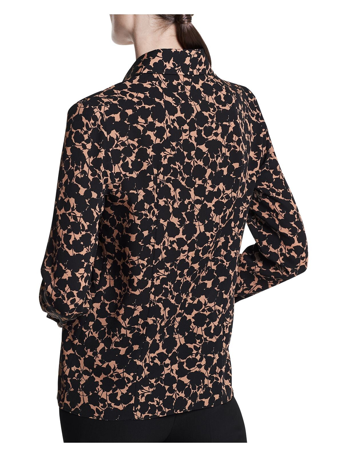 MICHAEL KORS Womens Black Darted Shirttail Hem Printed Cuffed Sleeve Collared Button Up Top 2