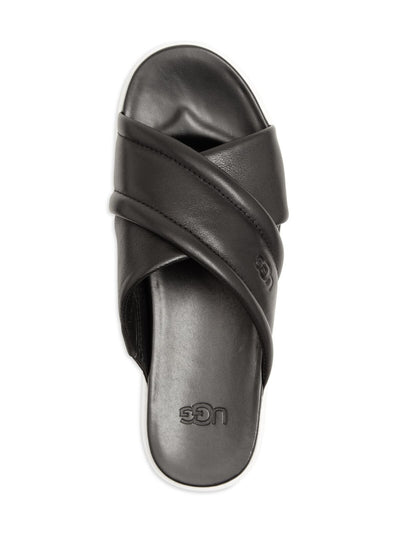 UGG Womens Black Goring Comfort Zayne Round Toe Wedge Slip On Leather Slide Sandals 10