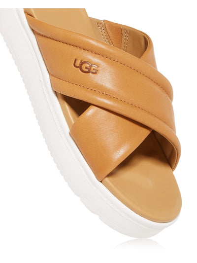 UGG Womens Beige Goring Comfort Zayne Round Toe Wedge Slip On Leather Slide Sandals Shoes