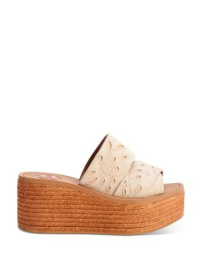 CHLOE Womens Beige Mixed Media 2" Platform Padded Eyelet Woody Square Toe Wedge Slip On Espadrille Shoes 37