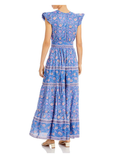 BELL Womens Blue Flutter Sleeve Split Maxi Shift Dress M