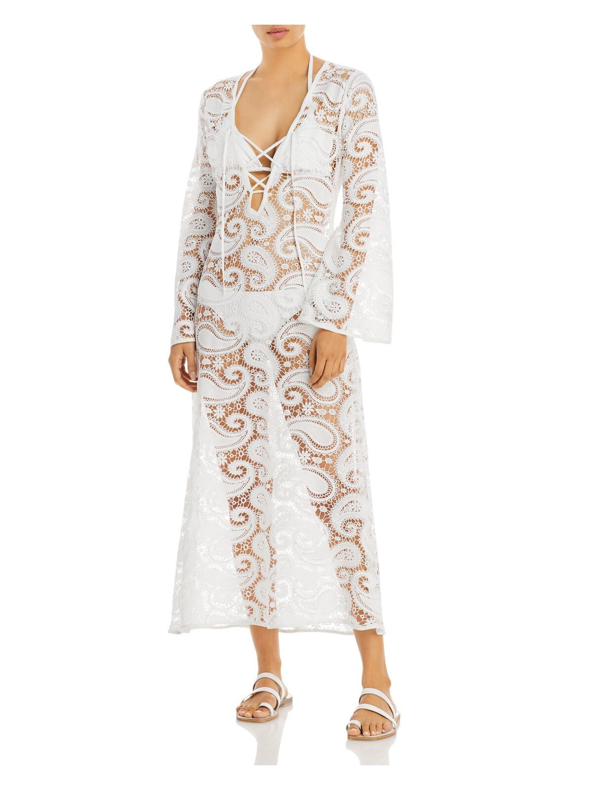 CHARINA SARTE Women's White Paisley Swimsuit Cover Up M