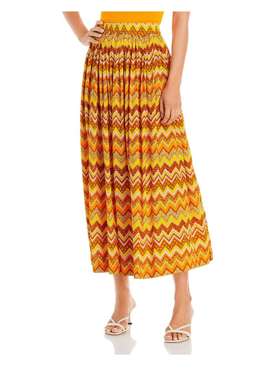 S/W/F Womens Yellow Pleated Smocked Waist Printed Maxi Wear To Work A-Line Skirt XS