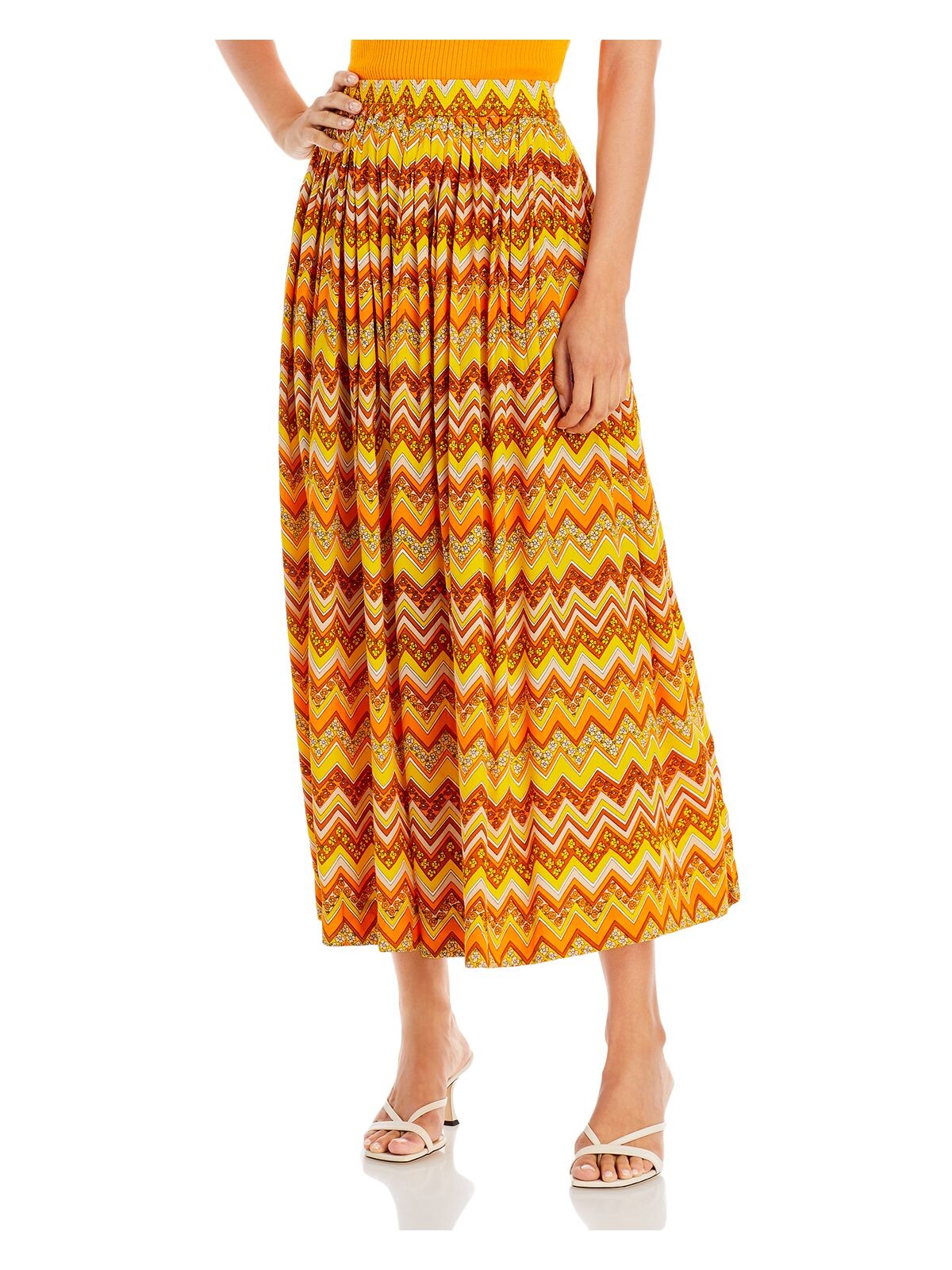 S/W/F Womens Pleated Maxi Wear To Work Smocked Waist A-Line Skirt