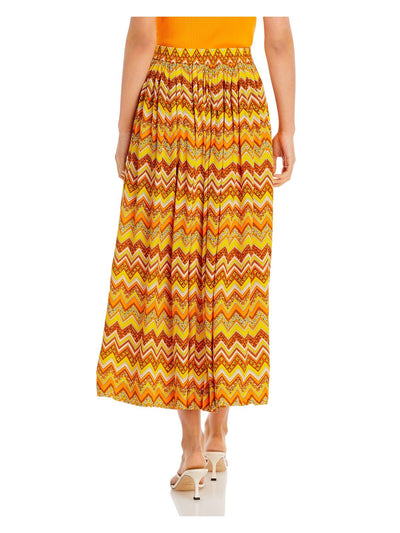 S/W/F Womens Yellow Pleated Smocked Waist Printed Maxi Wear To Work A-Line Skirt XS
