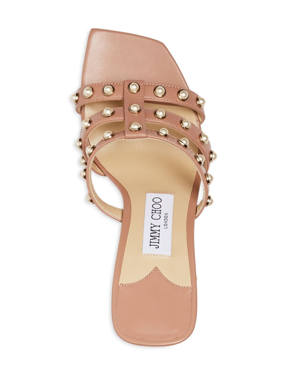 JIMMY CHOO Womens Ballet Pink Faux Pearl Caged Embellished Hazal 85 Square Toe Block Heel Slip On Leather Heeled