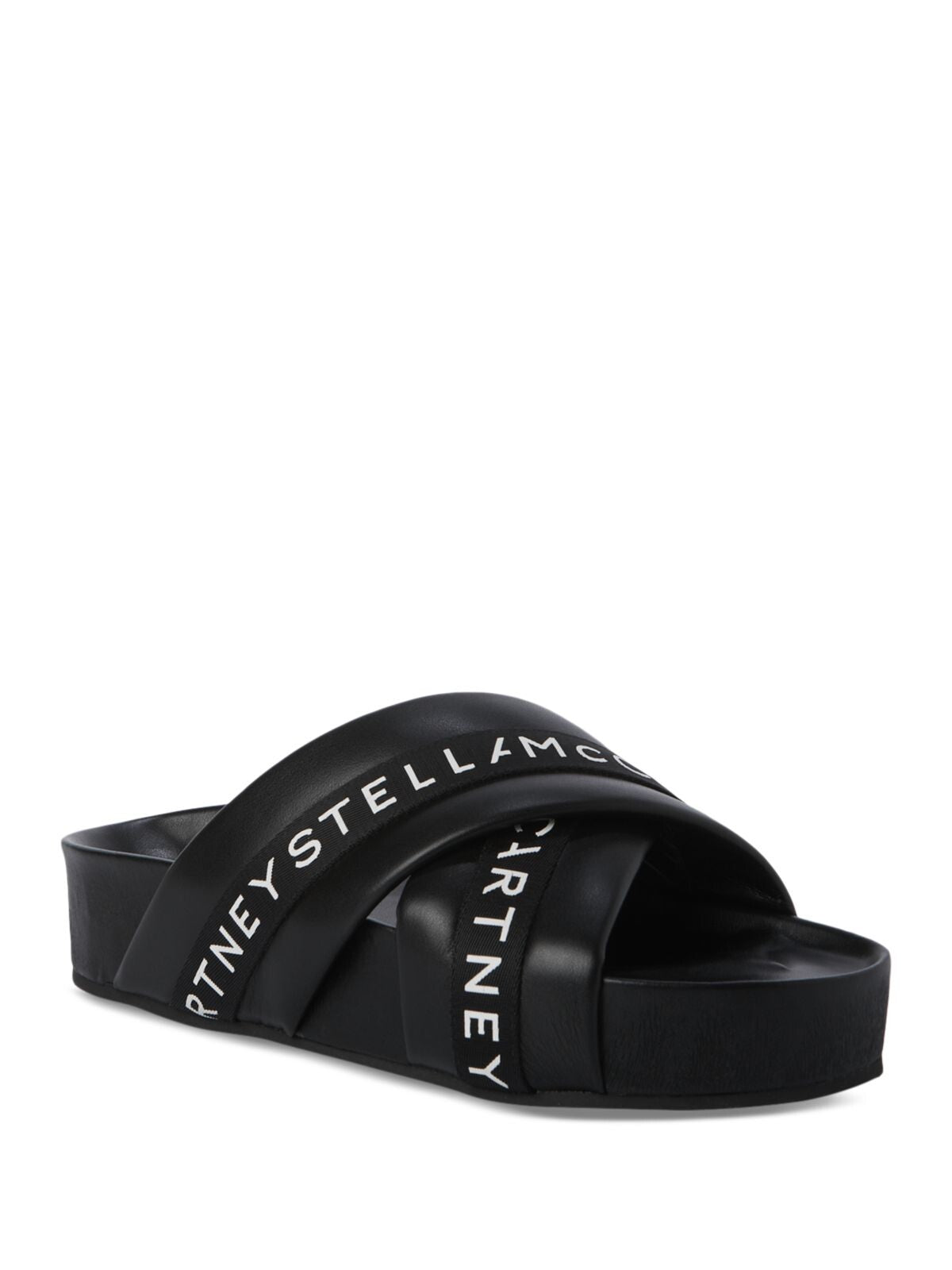 STELLAMCCARTNEY Womens Black Logo Comfort Vesta Round Toe Platform Slip On Slide Sandals Shoes 38