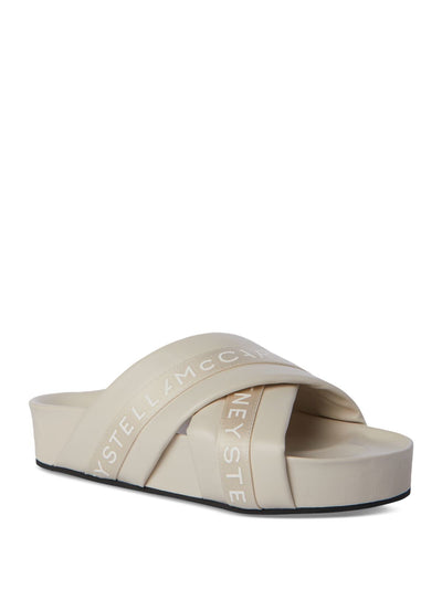 STELLAMCCARTNEY Womens Beige Logo Comfort Vesta Round Toe Platform Slip On Slide Sandals Shoes 38