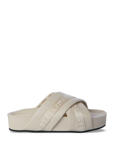 STELLAMCCARTNEY Womens Beige Logo Comfort Vesta Round Toe Platform Slip On Slide Sandals Shoes 37