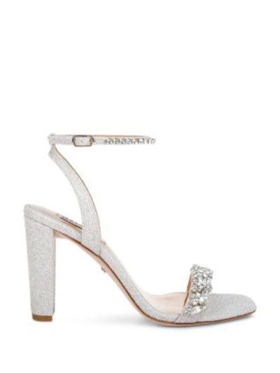 BADGLEY MISCHKA Womens Pink Padded Ankle Strap Embellished Tasmine Square Toe Block Heel Buckle Heeled Sandal 7.5