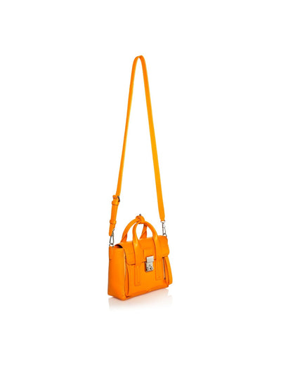 3.1 PHILLIP LIM Women's Orange Pashli Mini Solid 46 Adjustable Crossbody Band Zippered Double Flat Strap Satchel Handbag