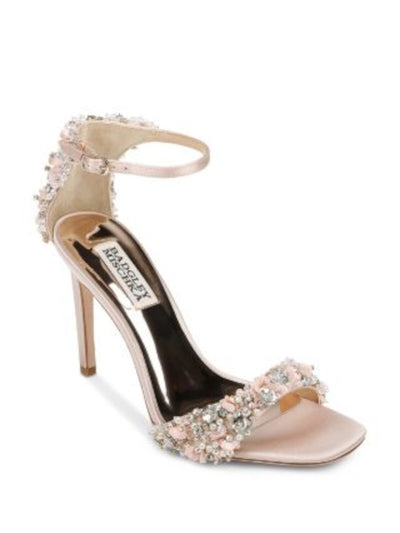 BADGLEY MISCHKA Womens Pink Mixed Media Ankle Strap Embellished Padded Teja Square Toe Stiletto Buckle Heeled Sandal 6.5