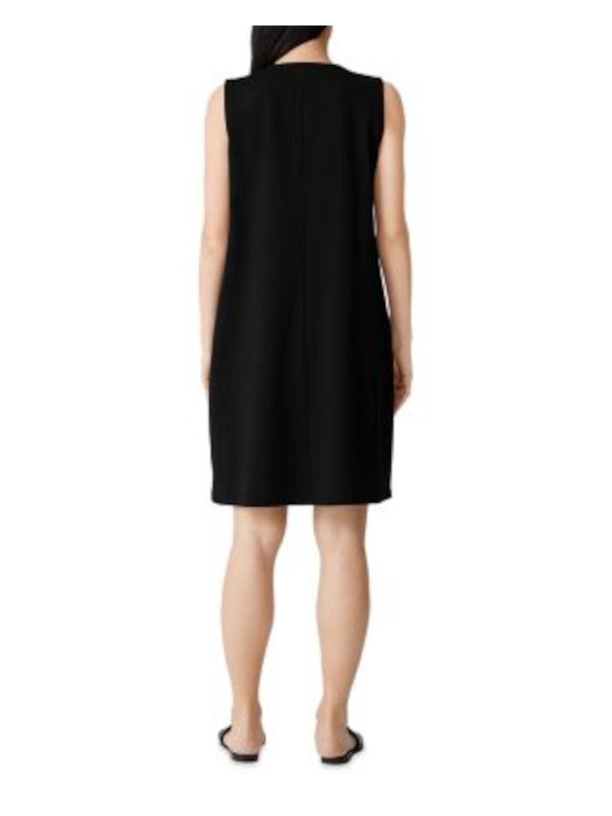 EILEEN FISHER Womens Black Zippered Unlined Sleeveless Round Neck Above The Knee Sheath Dress L\G