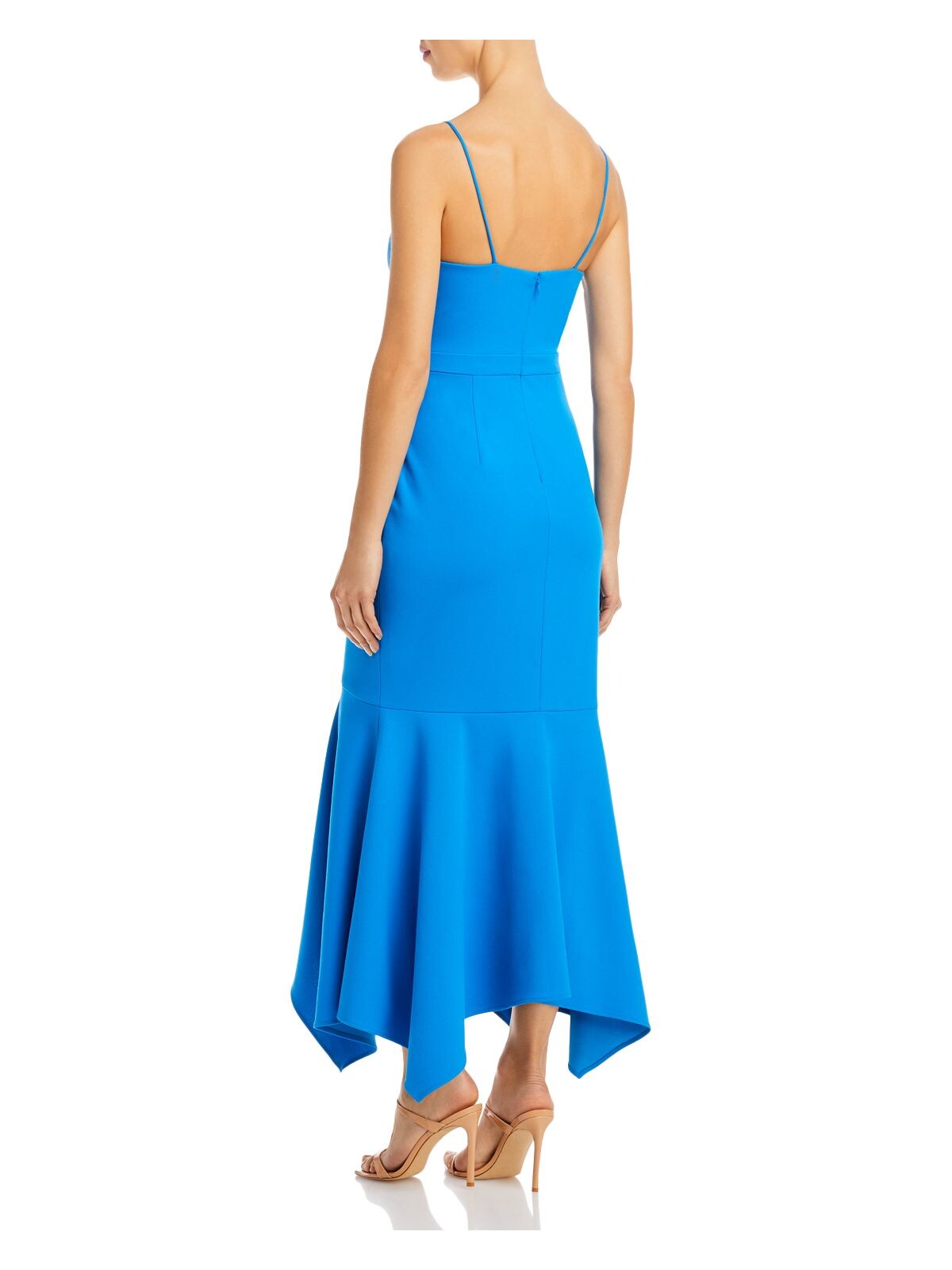 AQUA FORMAL Womens Blue Zippered Adjustable Lined Spaghetti Strap V Neck Full-Length Cocktail Mermaid Dress 8