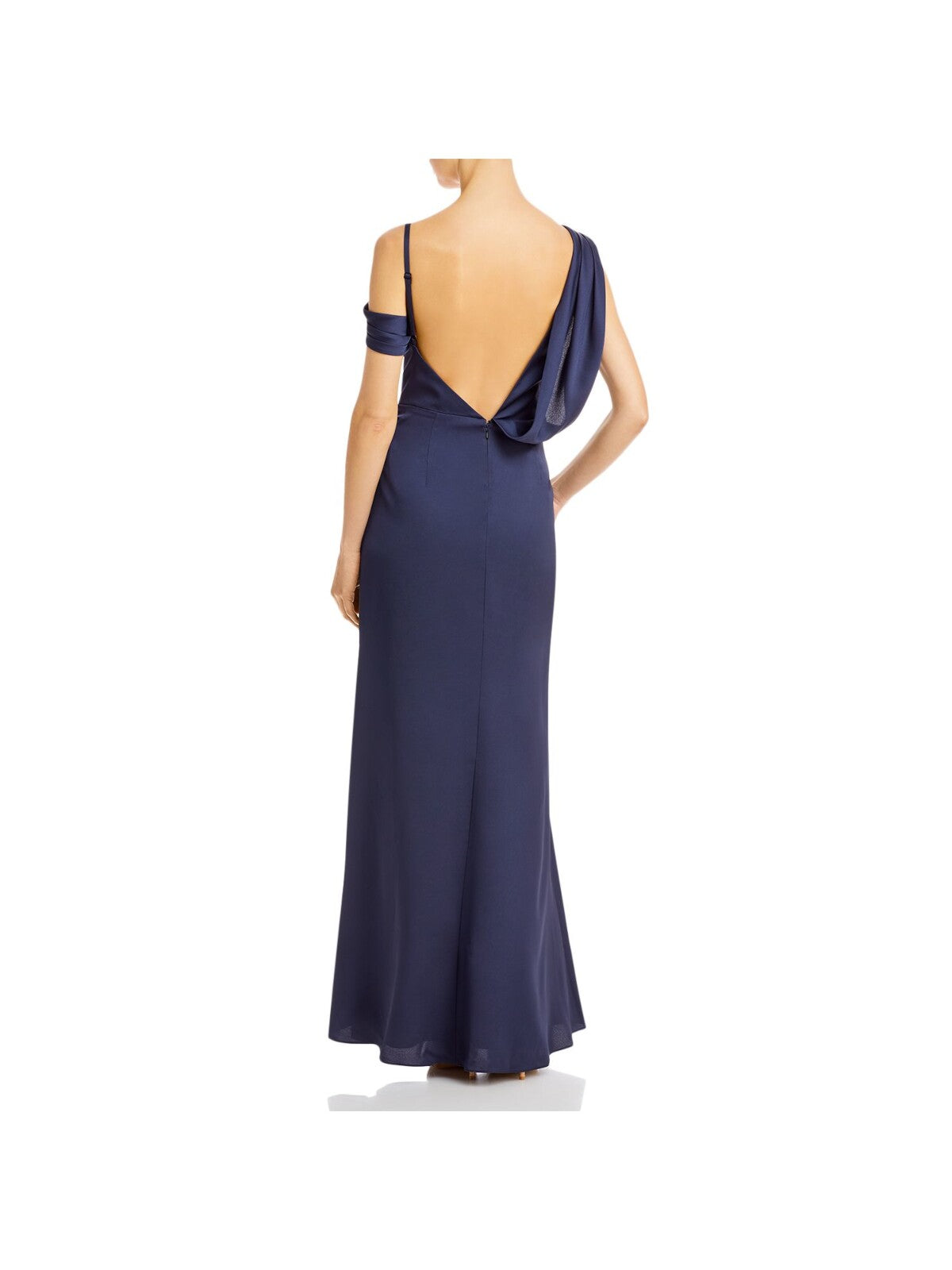 AQUA FORMAL Womens Navy Zippered Adjustable Lined Sleeveless Asymmetrical Neckline Full-Length Evening Gown Dress 6