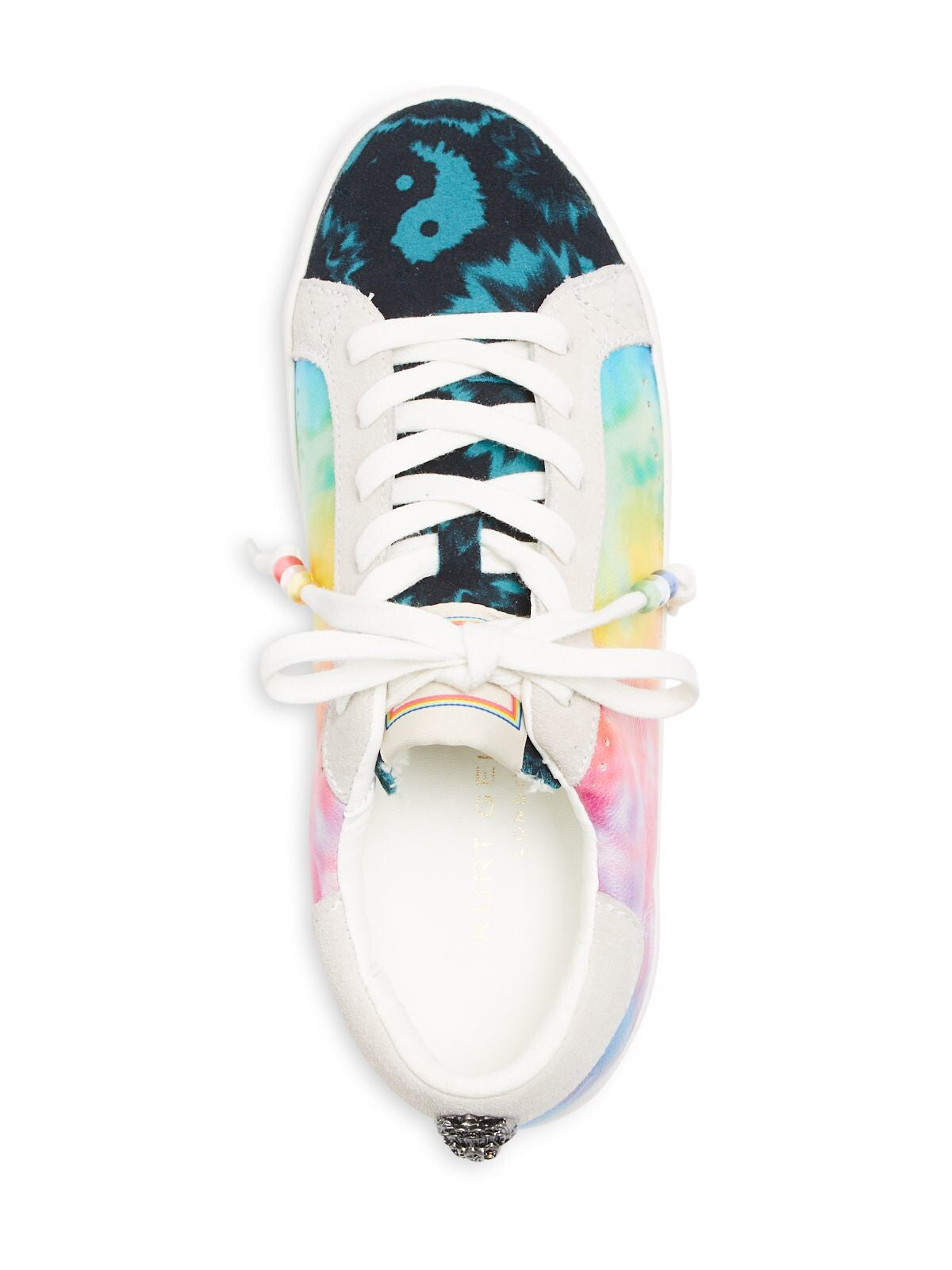 KURT GEIGER Womens Rainbow Tie Dye Embellished Removable Insole Lexi Round Toe Platform Lace-Up Leather Athletic Sneakers 35