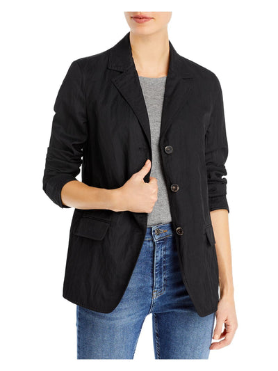 LAFAYETTE 148 NEW YORK Womens Black Pocketed Textured Button Up Heather Blazer Jacket XS