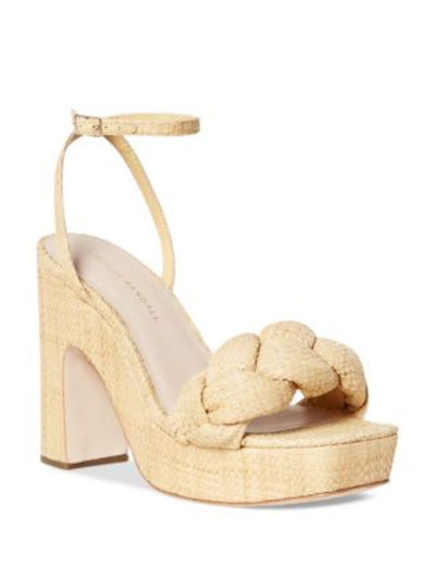 LOEFFLER RANDALL Womens Beige Raffia 1-1/2" Platform Padded Braided Ankle Strap Fae Square Toe Block Heel Buckle Heeled Sandal 8 B