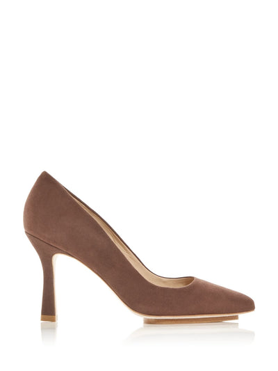 SALONE MONET Womens Brown Recessed 1/2" Platform Comfort Anita Almond Toe Stiletto Slip On Leather Dress Pumps Shoes 7