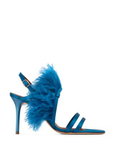 MALONE SOULIERS Womens Blue Padded Feather Accent Sonia Round Toe Stiletto Buckle Heeled Sandal 35.5