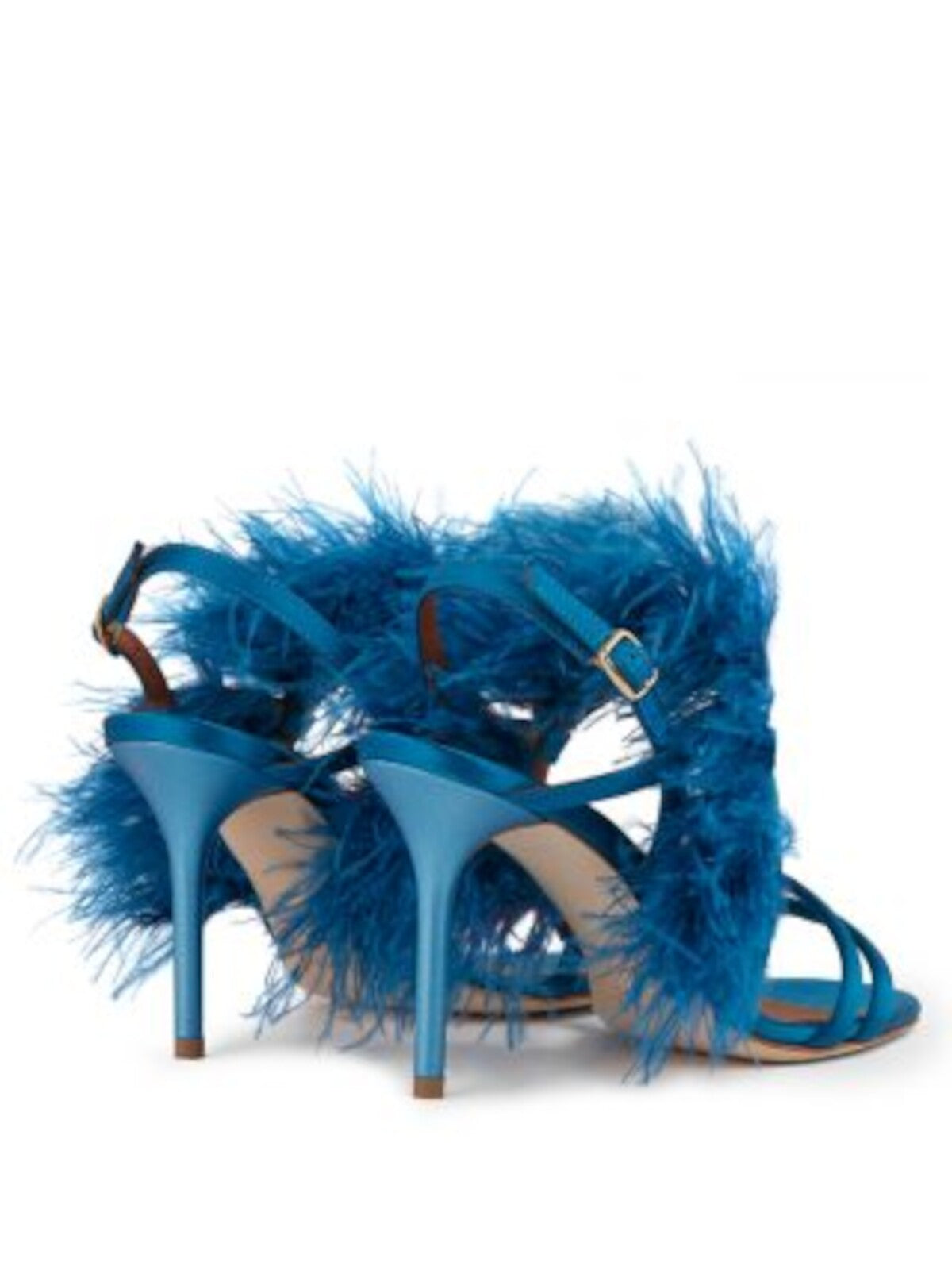 MALONE SOULIERS Womens Blue Padded Feather Accent Sonia Round Toe Stiletto Buckle Heeled Sandal 35.5