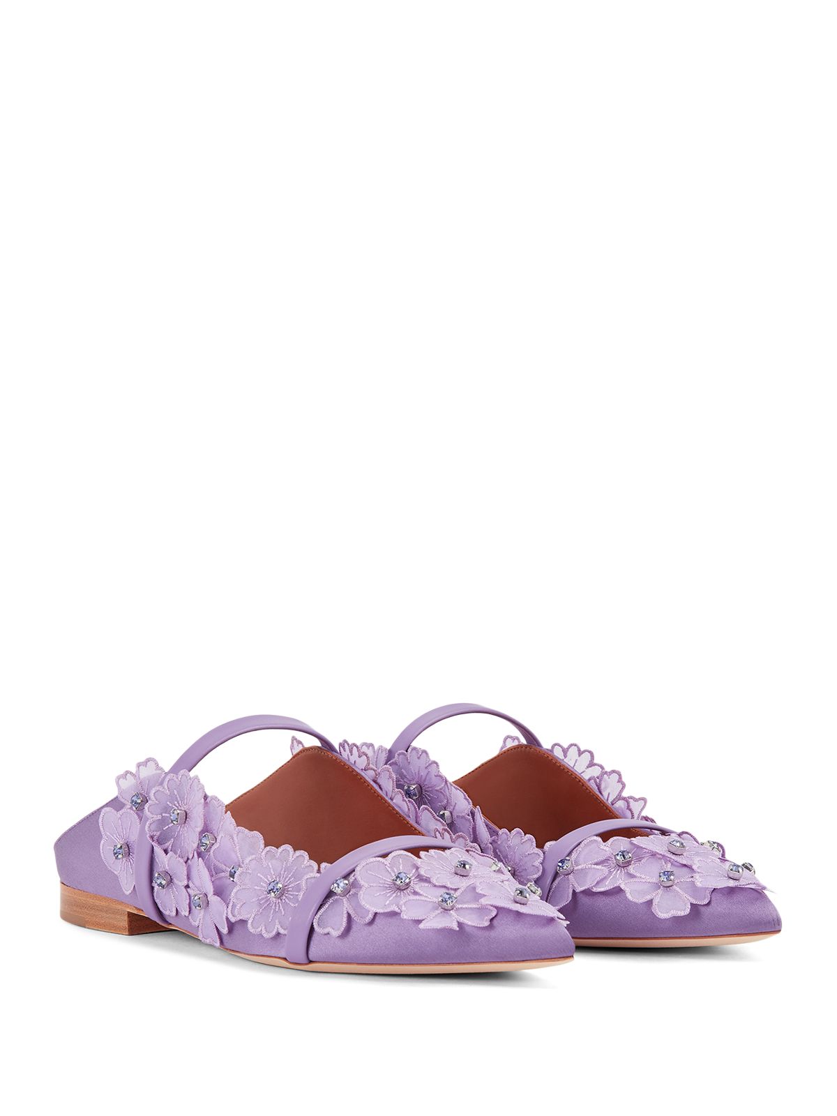 MALONE SOULIERS Womens Purple Floral Applique Double Straps Padded Maureen Pointed Toe Slip On Mules 39.5