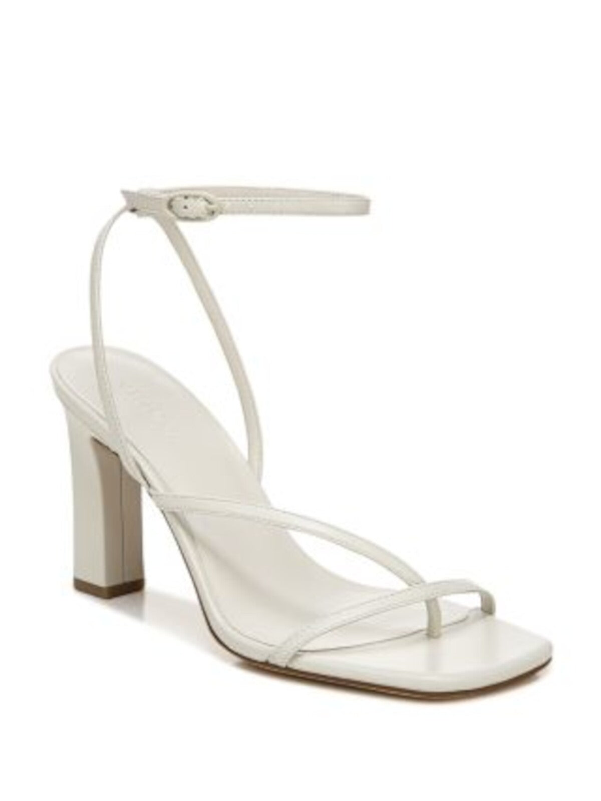 VINCE. Womens White Asymmetrical Padded Qiana Square Toe Block Heel Buckle Leather Heeled Thong Sandals 8 M