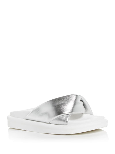 AQUA Womens Silver Comfort Ryle Round Toe Platform Slip On Slide Sandals Shoes 9.5 M