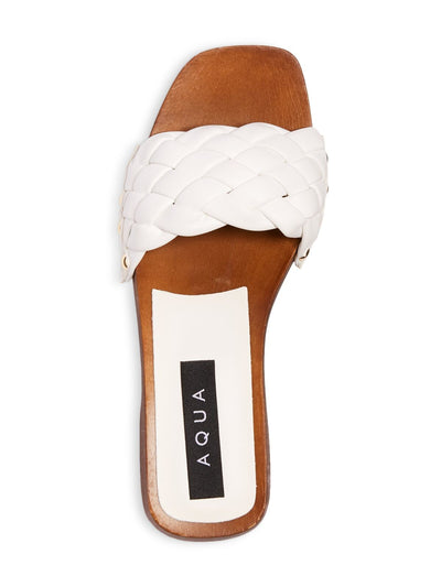 AQUA Womens White Woven Studded Boho Square Toe Platform Slip On Heeled Sandal 7 M