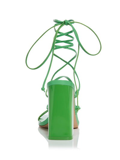 AQUA Womens Green Padded Strappy Leah Square Toe Block Heel Lace-Up Heeled Sandal 6 M