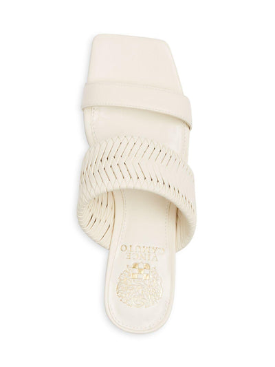 VINCE CAMUTO Womens White Woven Cushioned Shamira Square Toe Block Heel Slip On Leather Heeled Sandal 11 M