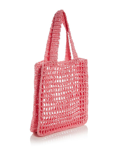 AQUA Women's Pink Solid Crochet Double Flat Strap Tote Handbag Purse