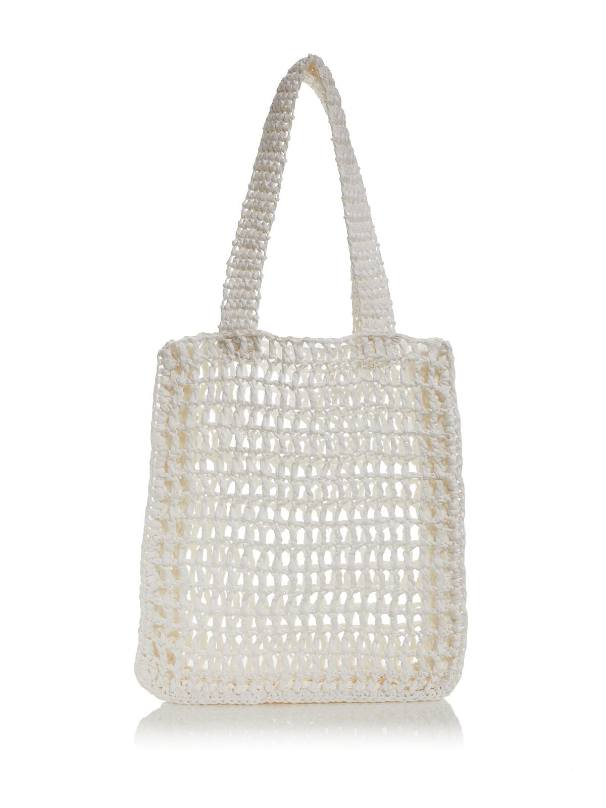 AQUA Women's White Solid Crochet Double Flat Strap Tote Handbag Purse