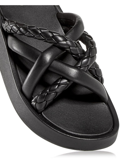 ASH Womens Black Strappy Braided Vanessa Round Toe Wedge Slip On Leather Slide Sandals Shoes