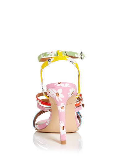 KURT GEIGER Womens Pink Floral Strappy Gem Ankle Strap Cushioned Pierra Round Toe Stiletto Buckle Heeled Sandal 35.5