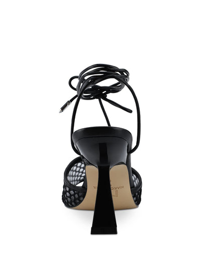 MARC FISHER Womens Black Strappy Padded Dallyn Square Toe Lace-Up Leather Heeled Sandal 5.5 M
