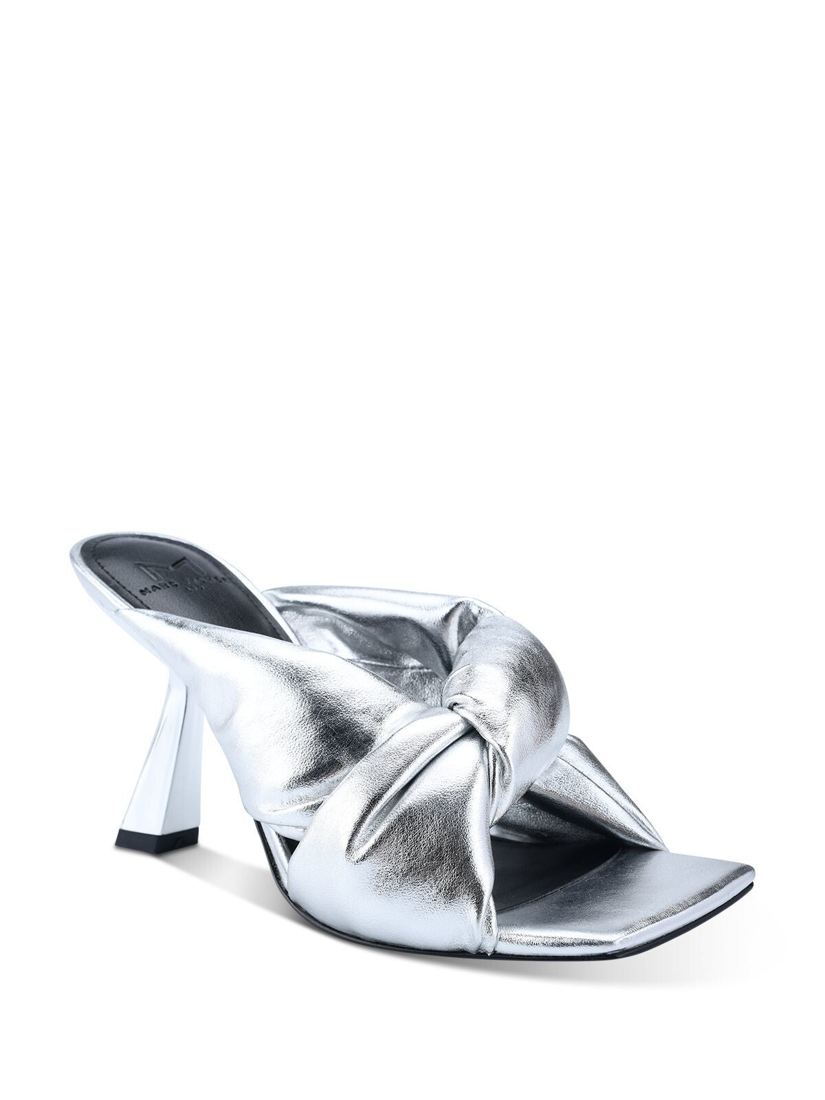 MARC FISHER Womens Silver Knot Comfort Dellian Square Toe Slip On Leather Heeled Sandal 6 M