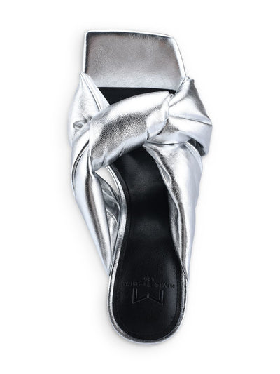 MARC FISHER Womens Silver Knot Comfort Dellian Square Toe Slip On Leather Heeled Sandal 6 M